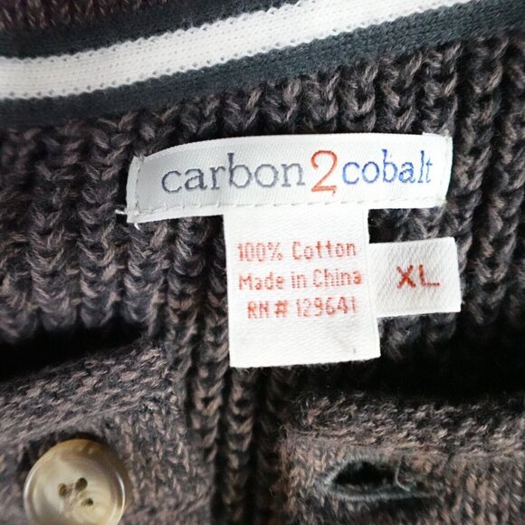 Carbon 2 Cobalt Roll Neck Sweater XL Brown Cotton Raglan Henley - Picture 3 of 10